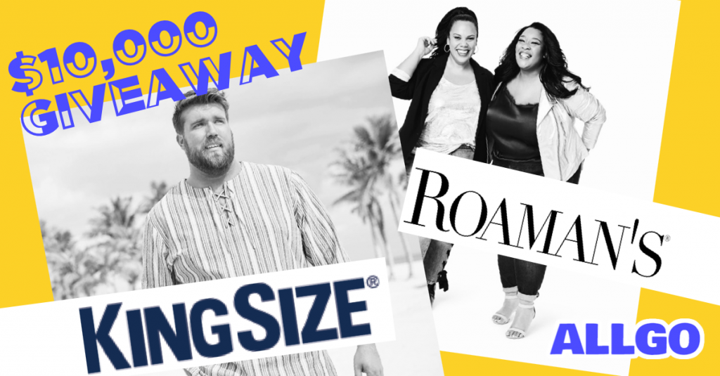 Win $1,000 Gift Card to King Size or Roamans |  Thank you, AllGo – The App for Plus Size People